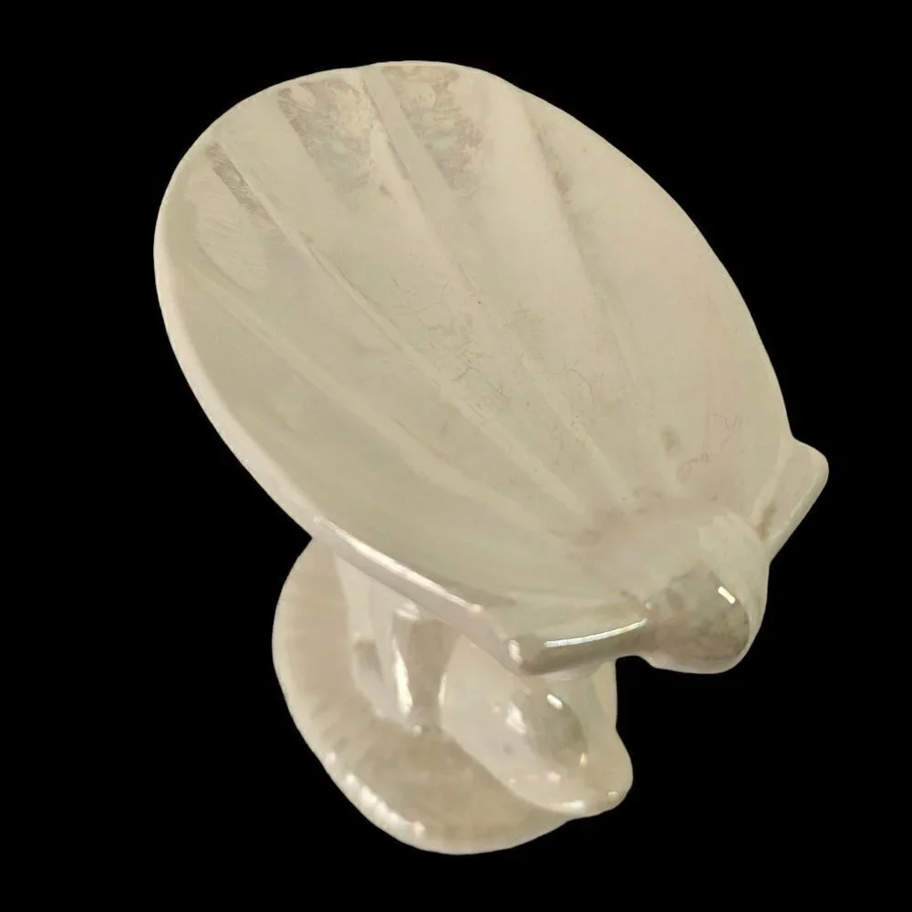 Vintage Iridescent Lusterware Cherub Dolphin Pedestal Soap Dish Figural 7.5”